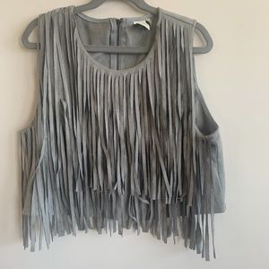 Paper Crane Fringe Suede Crop Top L
